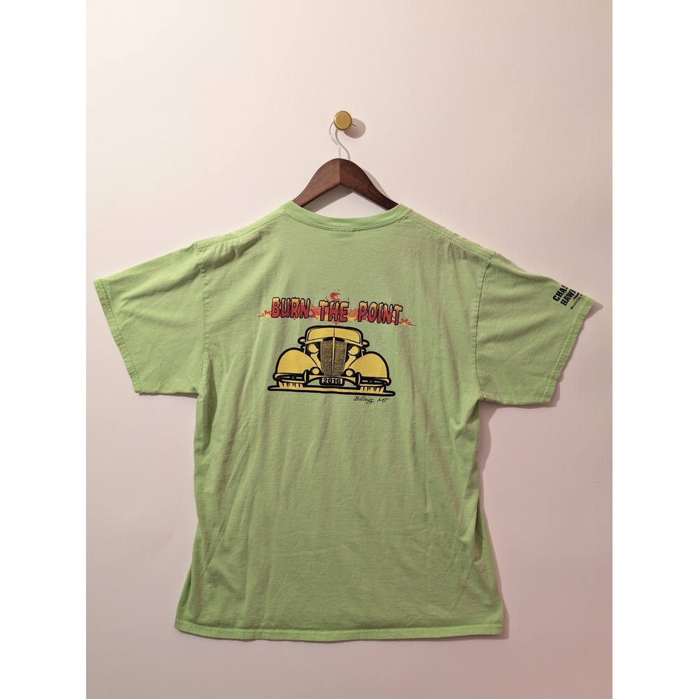 Hot Rod Graphic T-Shirt Mens XL Green Excellent Burn the Point Car Show
